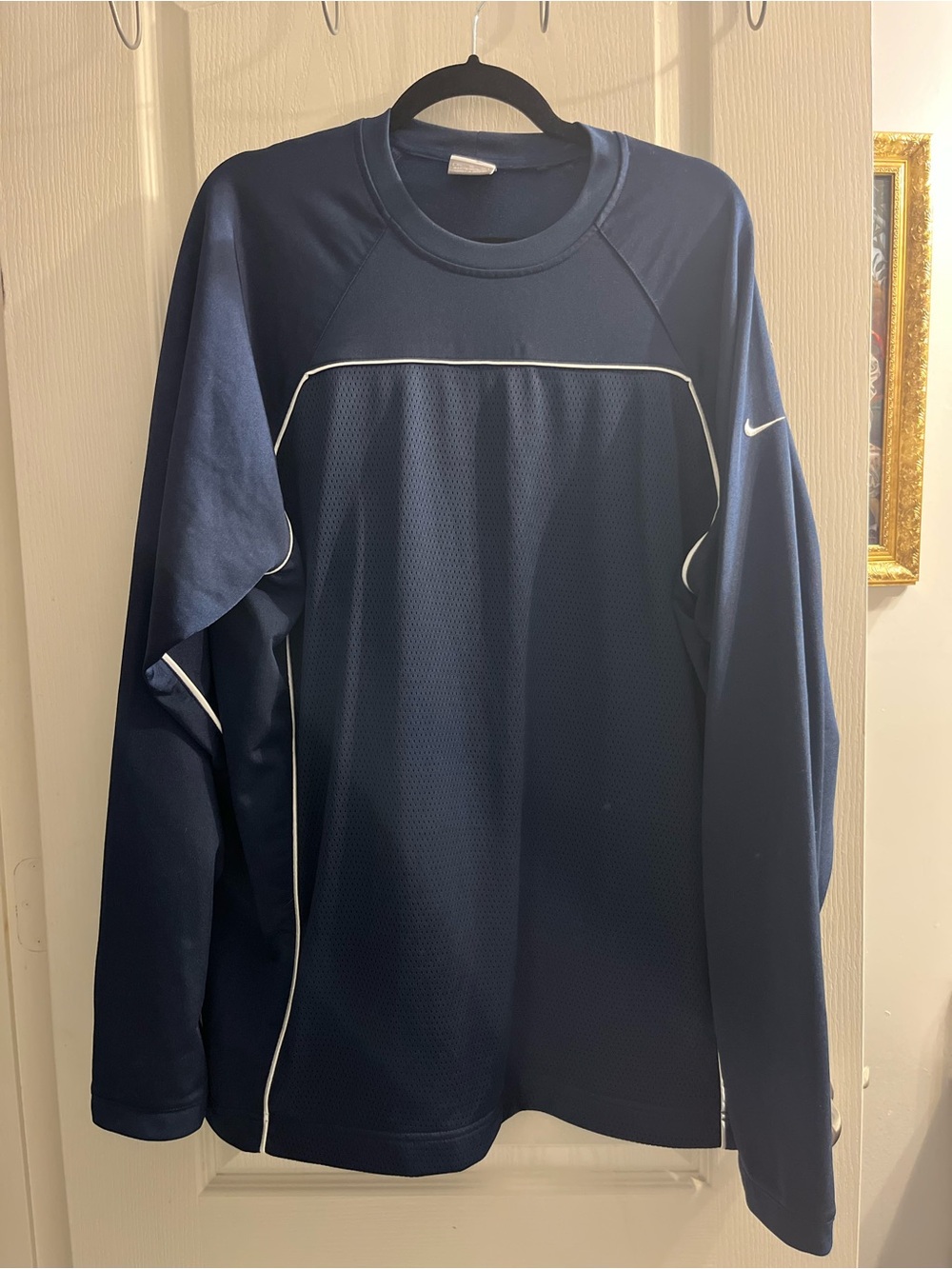 NIKE HOOPS $ Men's Navy Blue Pullover Long Sleeve Crew Neck Mesh Athletic XL